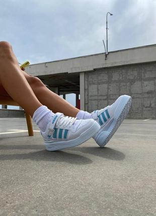 Adidas forum white mint жіночі крутезні кросівки весна осінь літо адідас білі блакитні новинка женские топовые кроссовки белые мятные бирюзовые6 фото