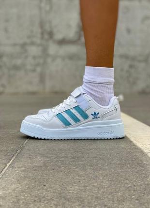 Adidas forum white mint жіночі крутезні кросівки весна осінь літо адідас білі блакитні новинка женские топовые кроссовки белые мятные бирюзовые