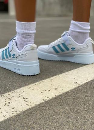 Adidas forum white mint жіночі крутезні кросівки весна осінь літо адідас білі блакитні новинка женские топовые кроссовки белые мятные бирюзовые5 фото