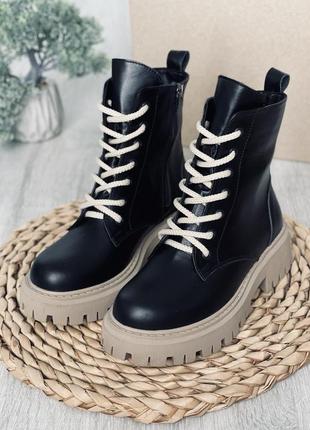 Черевики чоботи зима натуральна шкіра чорний 3620 на высокой подошве высокие трендовые ботинки боты ботиночки