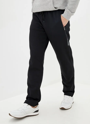 Р-р 60-66, мужские теплые трикотажные штаны с начесом батал, черные