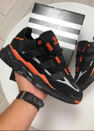 Мужские кроссовки adidas niteball fw2477,черные с оранжевыми вставками