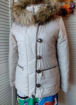 Теплая куртка на 🍁 осень ❄️ зима молочная бежевая л-50 размер3 фото