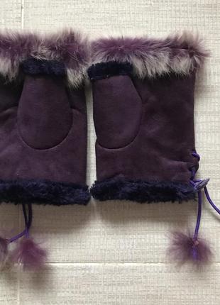 Теплые митенки, перчатки, искусственная кожа, на плюше, с мехом. ладонь 9.5