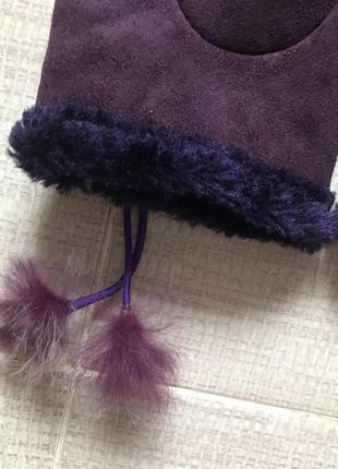 Теплые митенки, перчатки, искусственная кожа, на плюше, с мехом. ладонь 9.5