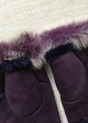 Теплые митенки, перчатки, искусственная кожа, на плюше, с мехом. ладонь 9.5