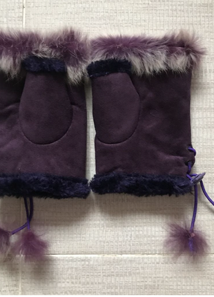 Теплые митенки, перчатки, искусственная кожа, на плюше, с мехом. ладонь 9.5