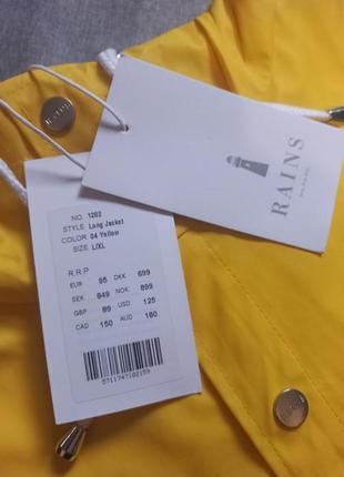 Дощовик водонепроникна куртка жіноча чоловіча бренд rains 1202 long jacket жовтий 04 yellow оригінал.8 фото