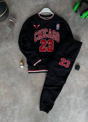 Костюм мужской с принтом свитшот штаны chicago черный комплект чоловічий світшот кофта чорний штани6 фото