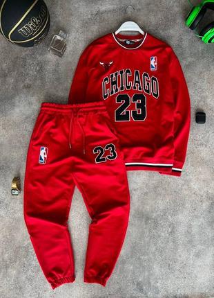Костюм мужской с принтом свитшот штаны chicago красный комплект чоловічий світшот кофта штани