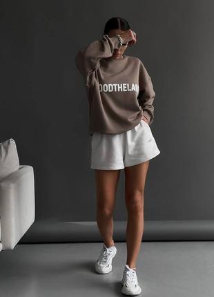 Женский свитшот мокко з надписью на флисе теплый стильный спортивная кофта худи