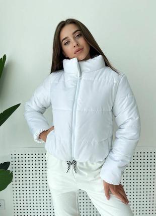 Женская белая осенняя куртка короткая з карманами стильная желтая весенняя2 фото