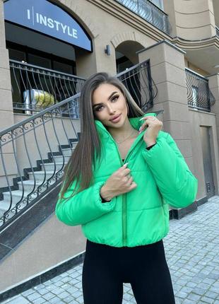 Женская зеленая  осенняя куртка короткая з карманами стильная желтая весенняя2 фото