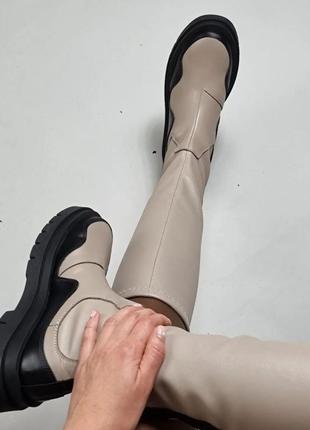Жіночі чоботи панчохи з натуральної шкіри+ стрейч3 фото