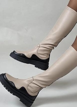 Жіночі чоботи панчохи з натуральної шкіри+ стрейч6 фото