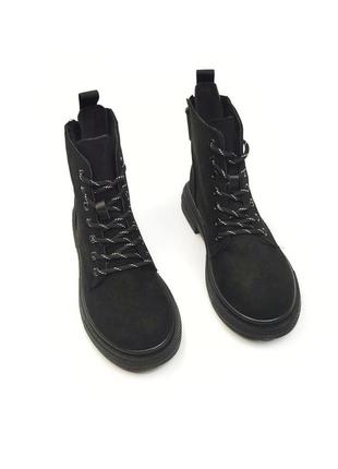 Жіночі демісезонні черевики на шеурках із застібкою чорні10 фото