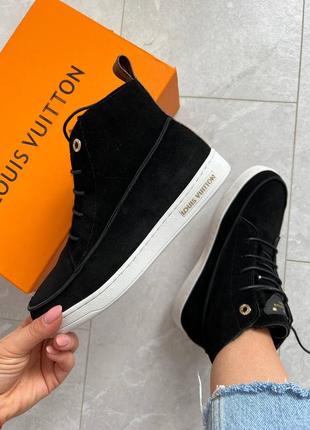 Ботинки кеды зимние замшевые черные louis vuitton