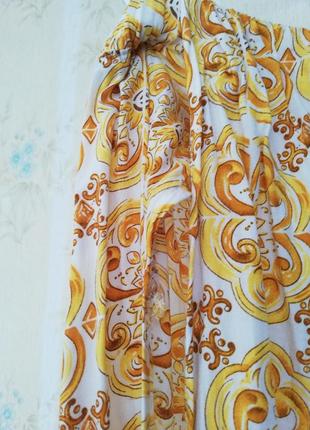 Костюм трійка пляжний для сну домашній топ шорти довга спідниця з розрізом віскоза жовтий кольоровий10 фото