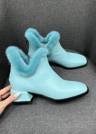 Блакитні черевики союзка 👯 norka 🐀 натуральна шкіра замш хутро норка