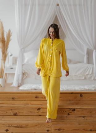 Желтая велюрова пижама желтый велюровый домашний костюм1 фото