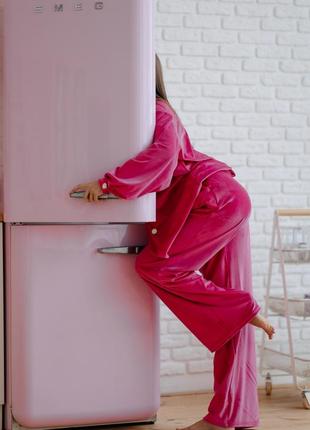 Розовый малиновый велюрова пижама розовый малиновый  велюровый домашний костюм5 фото