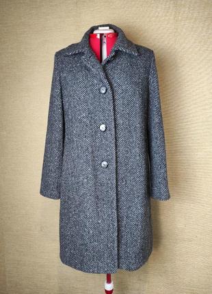 Шерстяне осінкє пальто в принт ялинка