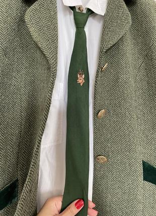 Вінтажна зелена краватка галстук вовна із вишитим оленем merino