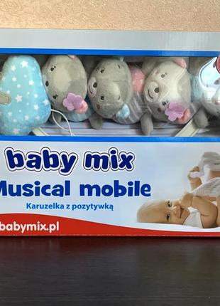 Мобіль-карусель baby mix 43418 ведмедики різнокольоровий механічний з плюшевими іграшками та музикою