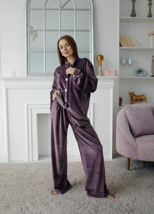 Пурпурная велюрова пижама пурпурный велюровый домашний костюм3 фото