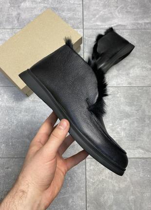 Лофери чорні зимові з хутром та зі шкіри 🔥 open walk loafer вlack leather (мех).