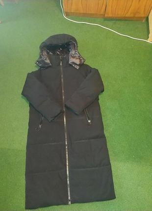 Чорна довга жіноча куртка-пальто2 фото