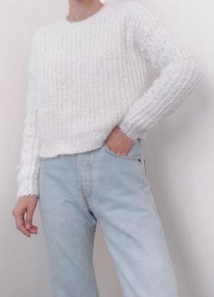 Вязаний светр білий светр sinsay укорочений светр пуловер лонгслів реглан шерстяний светр4 фото