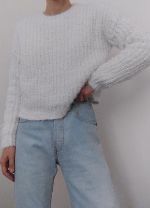 Вязаний светр білий светр sinsay укорочений светр пуловер лонгслів реглан шерстяний светр5 фото