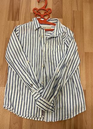 Рубашка льняная в полоску на мальчика zara boy размер 9 лет рост 134 см