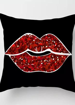 Яскрава декоративна наволочка для подушки, губи