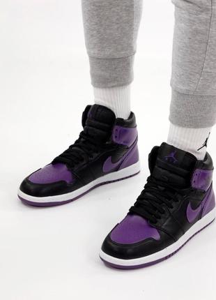 Nike jordan 1 retro black violet стильні чоловічі високі кросівки найк джордан чорно фіолетові мужские топовые кроссовки черно фиолетовые1 фото