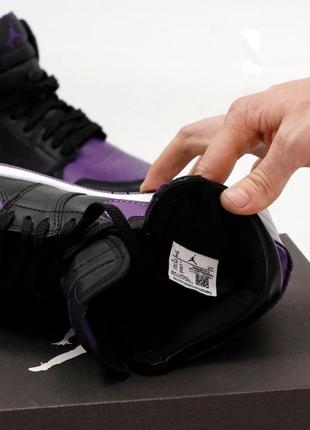 Nike jordan 1 retro black violet стильні чоловічі високі кросівки найк джордан чорно фіолетові мужские топовые кроссовки черно фиолетовые7 фото