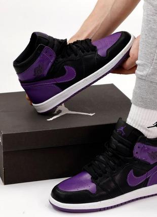Nike jordan 1 retro black violet стильні чоловічі високі кросівки найк джордан чорно фіолетові мужские топовые кроссовки черно фиолетовые6 фото