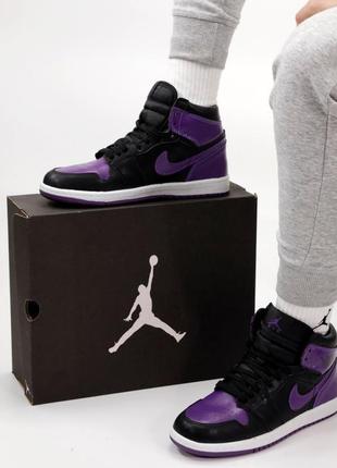 Nike jordan 1 retro black violet стильні чоловічі високі кросівки найк джордан чорно фіолетові мужские топовые кроссовки черно фиолетовые2 фото