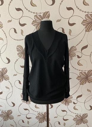 Zara чорний светр з v-подібним вирізом, р. м