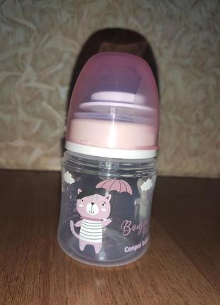 Пляшка антиколькова canpol babies bonjour paris з широким отвором 120 мл рожева