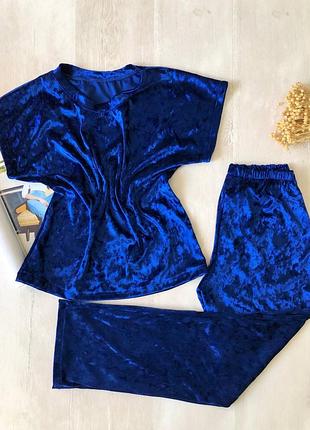 Пижама плюшевая на зиму, осень, теплая, комплект брюки и футболка