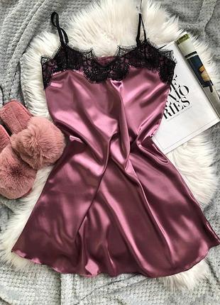 Атласный пеньюар, розовый, с кружевом, одежда для сна, для дома, платье