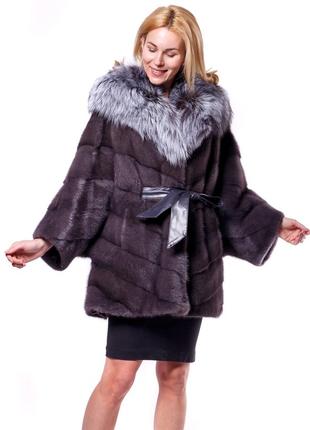 Норкова жіноча шуба з чернобуркою з капюшоном або без