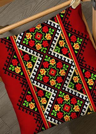 Подушка на стілець із зав'язками український орнамент червоний