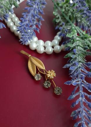 1962 год! брошь 🦋 незабудка 🌿ссср подольский ювелирный латунь в позолоте винтаж кристаллы редкость клеймо фп2