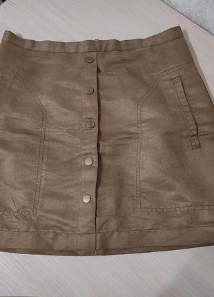 Юбка коричневая замшевая на пуговицах s-m весенняя