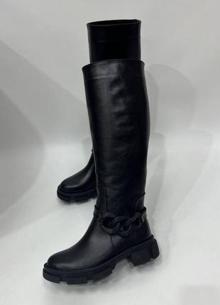 Чорні чоботи труби alf  з ланцюжком натуральна шкіра замш зимові осінні4 фото