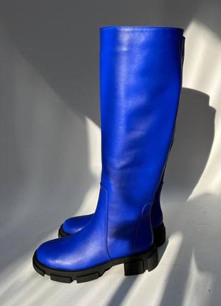 Сині  чоботи труби alf зимовы на хутры демысезон байка шкіра натуральна замш