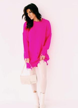 Свитер платье , джемпер розовый oversize.